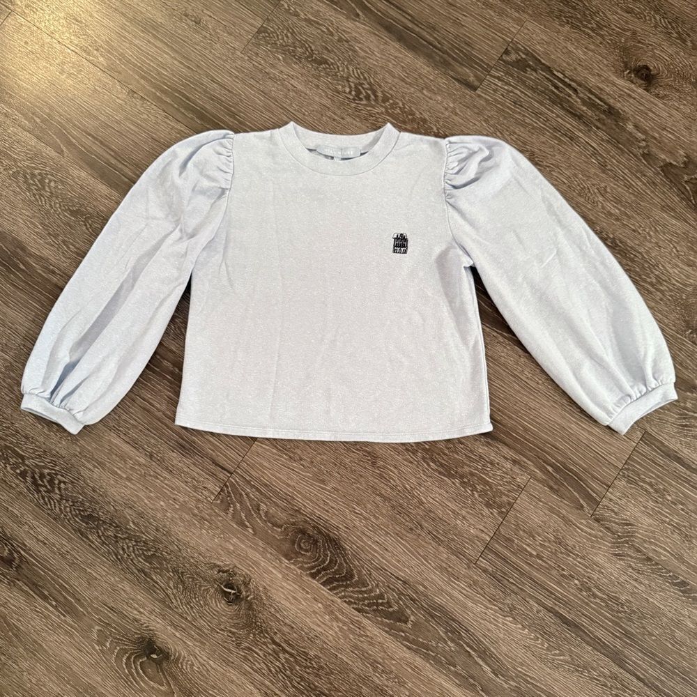 Hill House Teddy Puff Sleeve Pullover Sweatshirt in Blue